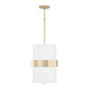 Sutton 12" W x 18" H 2-Light Drum Pendant in Soft Gold with White Fabric Shade and Frosted Glass Diffuser (346221SF)