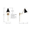 Bradley 7"W x 26"H 1-Light Sconce in Aged Brass and Black Metal Shade with White Interior (650111AB)