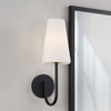 Averitt 5.75" W x 17.25" H 1-Light Armed Sconce in Matte Black with Tapered Soft White Glass (655211MB-550)