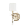 Olivia 6" W x 15" H x 6.5" E 1-Light Sconce in Winter Gold with White Fabric Shade and K9 Crystal Finial  (615011WG-671)