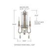 Zoe 8.5" W x 19.5" H x 5.5" E 2-Light Candle-Style Sconce in Distressed Grey and White French Antique (9A198A)