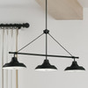 Jones 48" W x 21.5" H x 12" E 3-Light Linear Chandelier Pendant Linear - Black Metal Shades with White Interior   (842131MB)