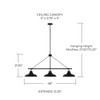 Jones 48" W x 21.5" H x 12" E 3-Light Linear Chandelier Pendant Linear - Black Metal Shades with White Interior   (842131MB)