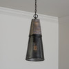 Coker 8" W x 19" H 1-Light Cone Pendant in Barn House Distressed Wood with Black Perforated Metal Shade  (333911BH-692)