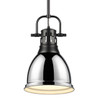 Duncan Small Pendant with Rod in Matte Black with Chrome (3604-S BLK-CH)