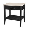 Averly 22 in W Rectangular Marble and Wood 1 Drawer Nightstand with Lower Open Shelf, Black (6294432)