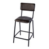 Waylon 315 in Seat Height Leather and Iron Bar Height Stool with Back and Footrest, Black, Brown (5879344)