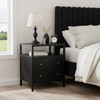 Butler Specialty Company Mendel 21.25 in. W Rectangular Wood 2 Drawer Narrow Nightstand with Open Shelf, Black (6276515)