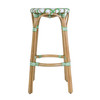 Butler Specialty Company Ballito 30 in. Seat Height Oval Rattan Bar Stool with Footrest, White and Green (6284518)