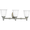 Victorian Collection Three-Light Brushed Nickel White Opal Glass Farmhouse Bath Vanity Light (P3029-09)