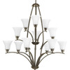 Joy Collection Twelve-Light Antique Bronze Etched White Glass Traditional Chandelier Light (P4497-20W)