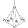 Mod Collection Six-Light Polished Chrome Clear Glass Mid-Century Modern Chandelier Light (P4756-15)