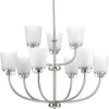 West Village Collection Nine-Light Brushed Nickel Etched Double Prismatic Glass Farmhouse Chandelier Light (P400010-009)
