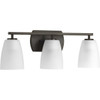 Leap Collection Three-Light Antique Bronze Etched Glass Modern Bath Vanity Light (P300133-020)