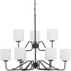 Tobin Collection Nine-Light Matte Black Etched White Glass Modern Chandelier Light (P400183-031)
