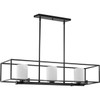 Chadwick Collection Three-Light Matte Black Etched Opal Glass Modern Linear Chandelier Light (P400225-031)