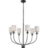 Bonita Collection Six-Light Matte Black White Linen Fabric Shade Luxe Chandelier Light (P400227-031)
