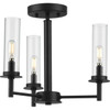 Kellwyn Collection Three-Light Matte Black and Clear Glass Transitional Style Convertible Semi-Flush Ceiling or Hanging Pendant Light (P400250-031)