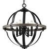 Lockhart Collection Four-Light Matte Black/Aged Oak Farmhouse Style Hanging Pendant Light (P500278-031)