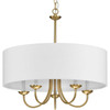 Drum ShadeCollection Five-Light Brushed Bronze White Fabric Shade New Traditional Chandelier Light (P4217-109)