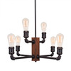 Portland 6 Light Chandelier In Painted Wood-Look & Dark Granite (1139-AT18)