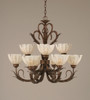 Swan 9 Light Chandelier Shown In Bronze Finish With 7" Gold Ice Glass (209-BRZ-755)