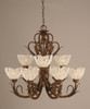 Swan 9 Light Chandelier Shown In Bronze Finish With 7" Italian Ice Glass (209-BRZ-759)