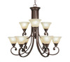 Curl 9 Light Chandelier Shown In Bronze Finish With 7" Amber Marble Glass (259-BRZ-503)