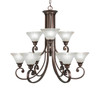 Curl 9 Light Chandelier Shown In Bronze Finish With 7" Frosted Crystal Glass (259-BRZ-751)