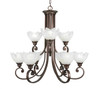 Curl 9 Light Chandelier Shown In Bronze Finish With 7" Gold Ice Glass (259-BRZ-755)