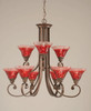 Curl 9 Light Chandelier Shown In Bronze Finish With 7" Raspberry Crystal Glass (259-BRZ-756)