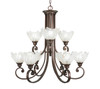 Curl 9 Light Chandelier Shown In Bronze Finish With 7" Italian Ice Glass (259-BRZ-759)
