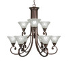 Curl 9 Light Chandelier Shown In Bronze Finish With 7" Italian Bubble Glass (259-BRZ-451)