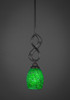 Jazz Mini Pendant With Hang Straight Swivel Shown In Black Copper Finish With 5" Green Fusion Glass (232-BC-5057)