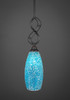 Jazz Mini Pendant With Hang Straight Swivel Shown In Black Copper Finish With 5.5" Turquoise Fusion Glass (232-BC-5065)