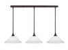 3 Light Linear Pendalier With Hang Straight Swivels Shown In Bronze Finish With 12" White Linen Glass (36-BRZ-614)