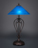 Olde Iron Table Lamp Shown In Bronze Finish With 16" Blue Italian Glass (42-BRZ-415)