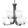 Apollo 8 Light Chandelier With Hang Straight Swivel Shown In Graphite Finish With 5" Square White Linen Glass (578-GP-671)