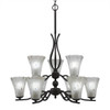 Revo 9 Light Chandelier Shown In Dark Granite Finish With 5.5" Fluted Frosted Crystal Glass (249-DG-721)