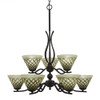 Revo 9 Light Chandelier Shown In Dark Granite Finish With 7" Chocolate Icing Glass (249-DG-7185)
