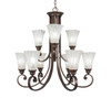 Curl 9 Light Chandelier Shown In Bronze Finish With 5.5" Fluted Italian Ice Glass (259-BRZ-729)