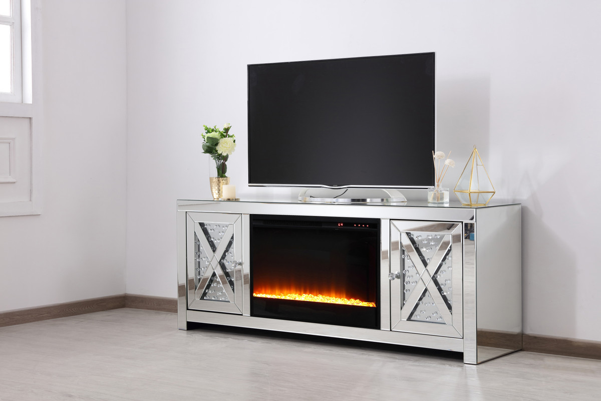 Elegant Furniture and Lighting TV Stand with Fireplace - Thumbnail 3