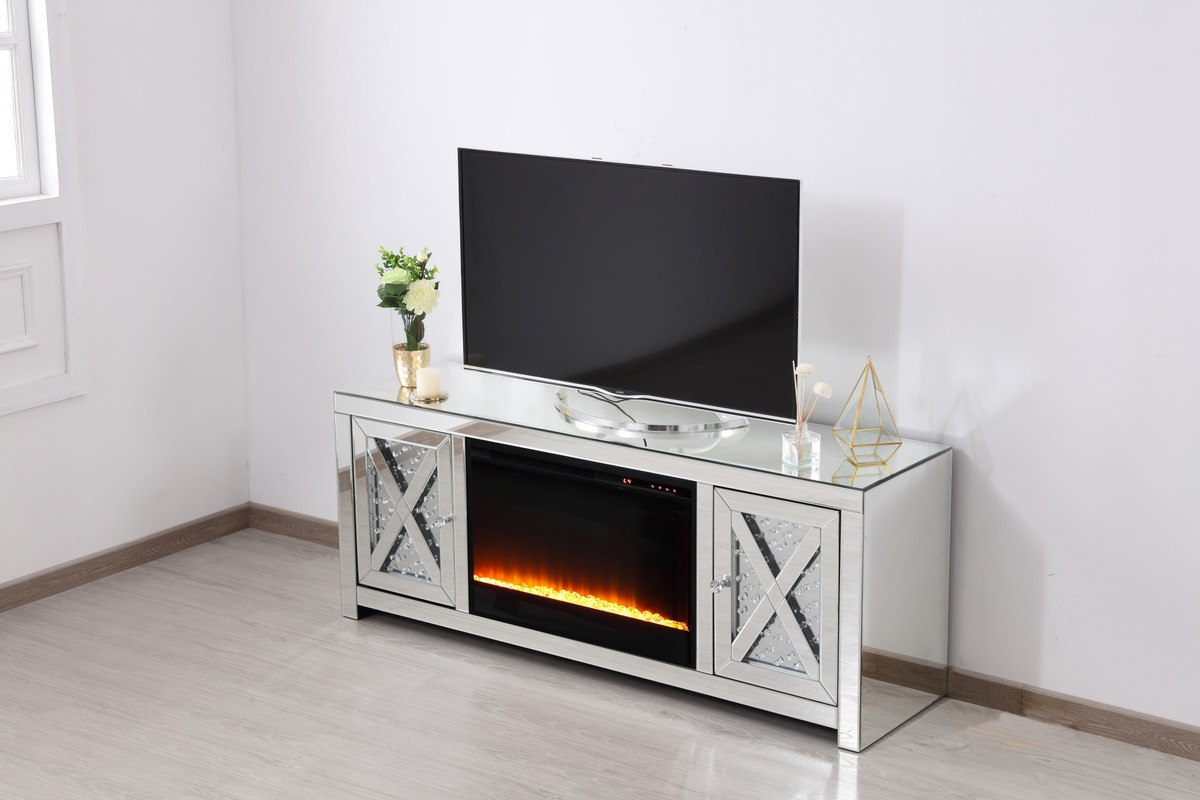 Elegant Furniture and Lighting TV Stand with Fireplace