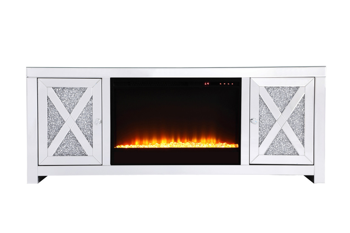 Elegant Furniture and Lighting Mirrored TV Stand with Fireplace - Thumbnail 4