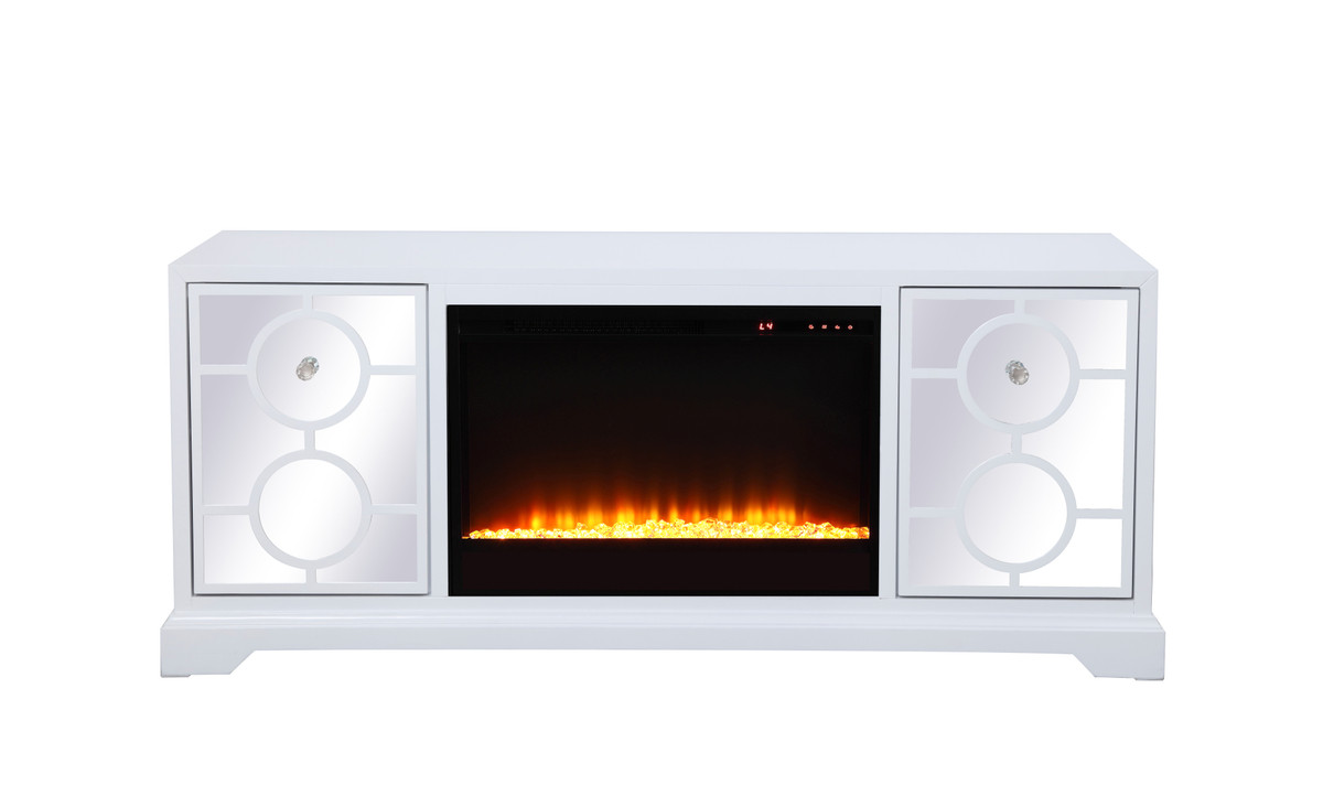 Elegant Furniture and Lighting Mirrored TV Stand with Fireplace Insert