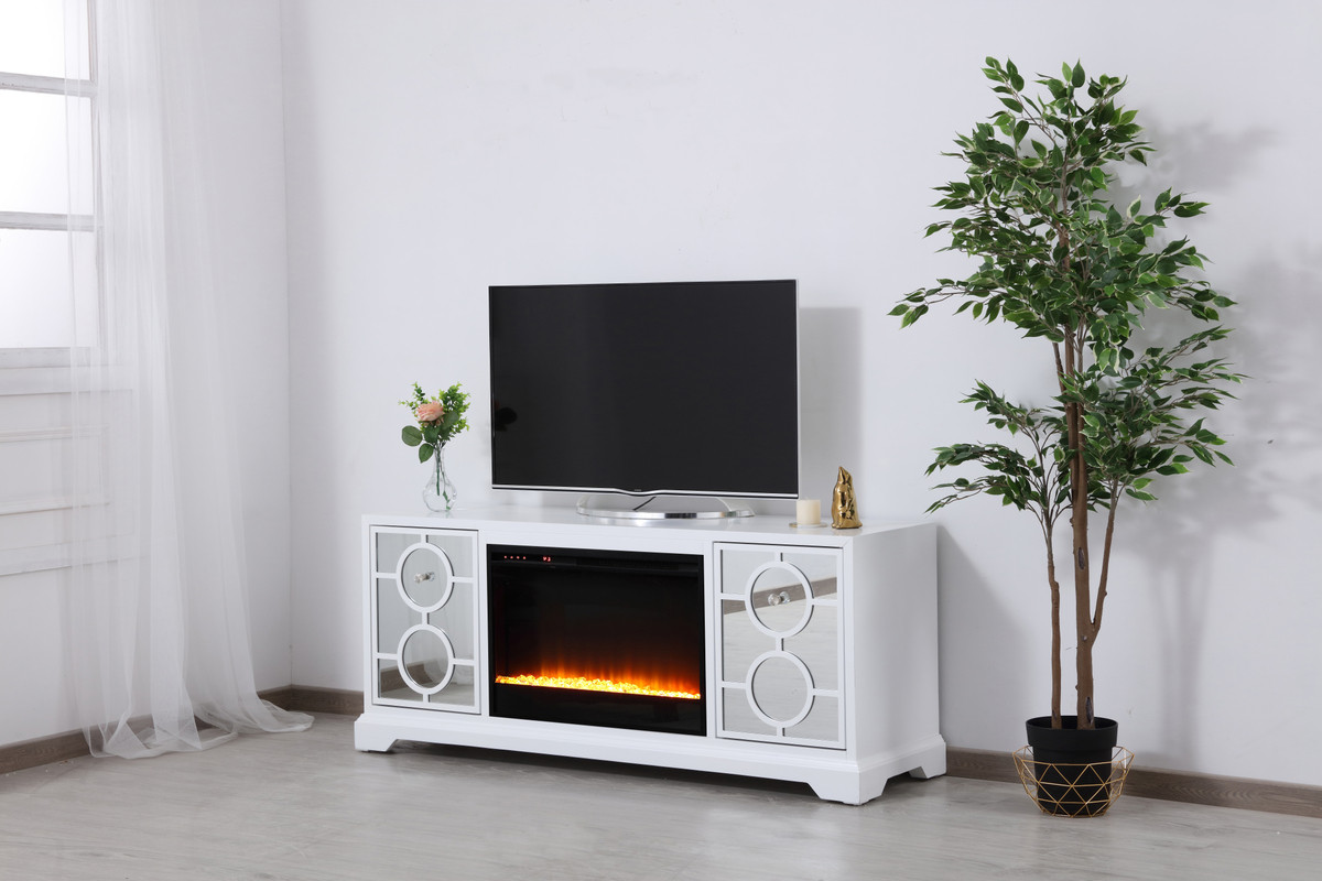 Elegant Furniture and Lighting Mirrored TV Stand with Fireplace Insert - Thumbnail 3