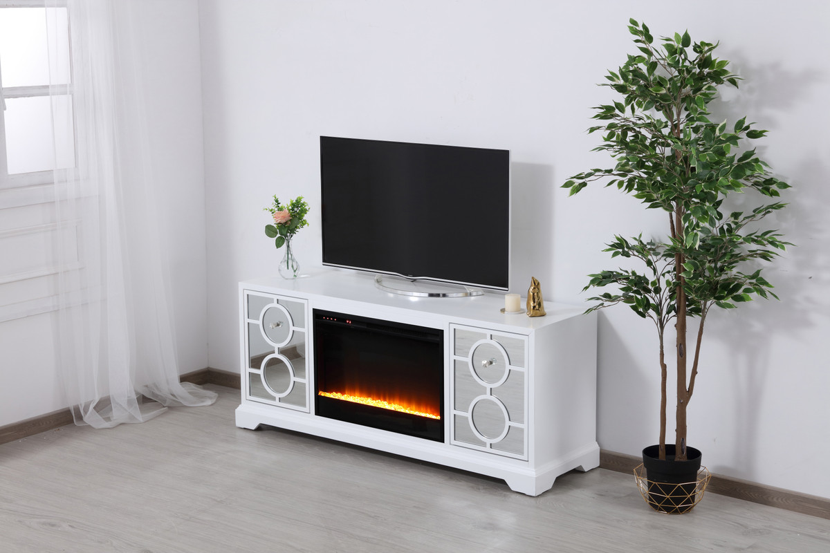 Elegant Furniture and Lighting Mirrored TV Stand with Fireplace Insert - Thumbnail 4