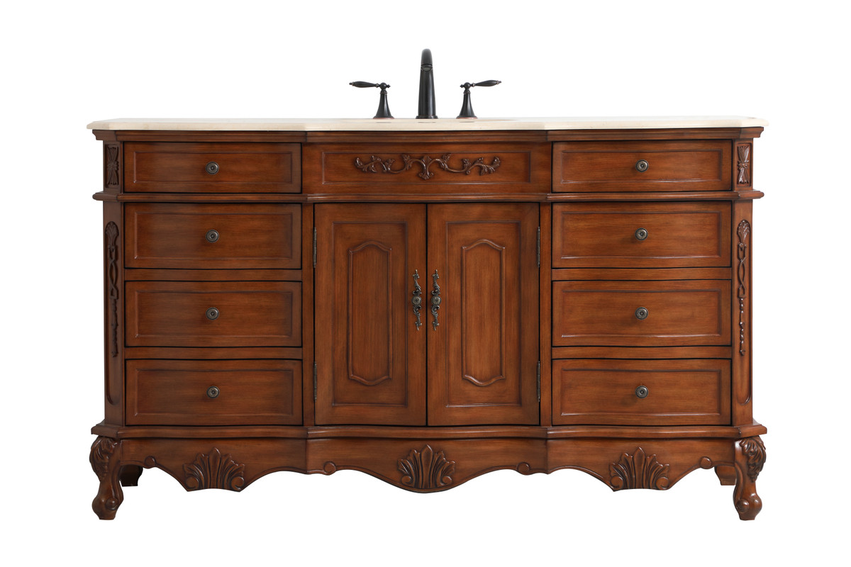 60 Inch Single Bathroom Vanity In Teak (VF10160TK) - Isabelle's Lighting
