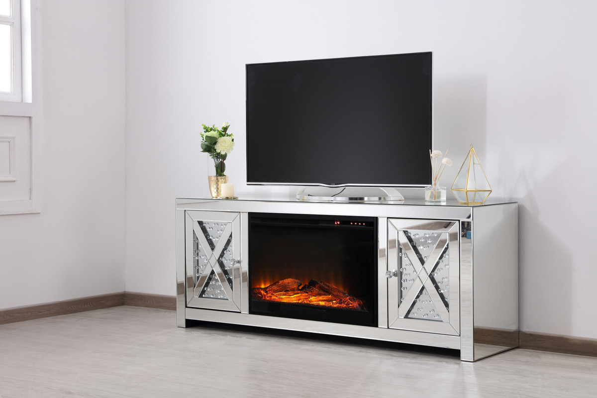 Elegant Furniture and Lighting TV Stand with Fireplace - Thumbnail 2