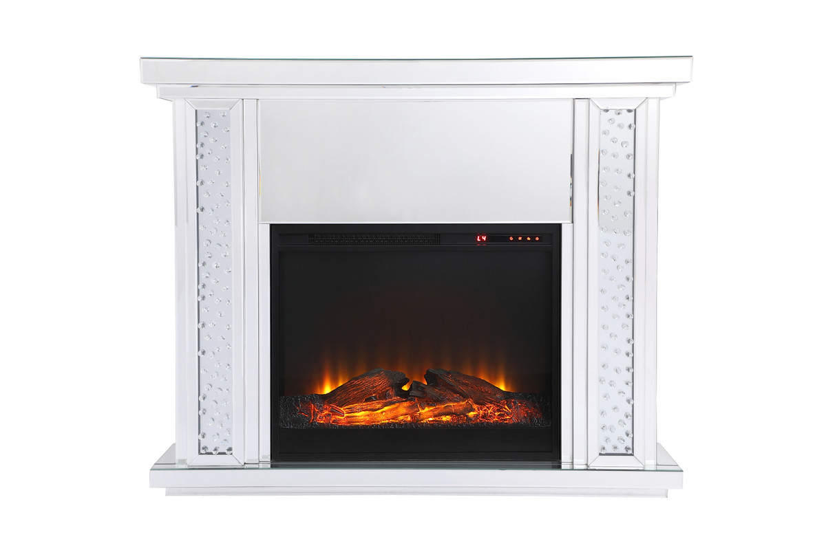 Elegant Furniture and Lighting Mirrored Mantle Fireplace